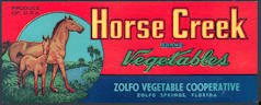 Crate Label, Horse Creek Vegetable, Original Lithograph, 1950's NOS, Vintage