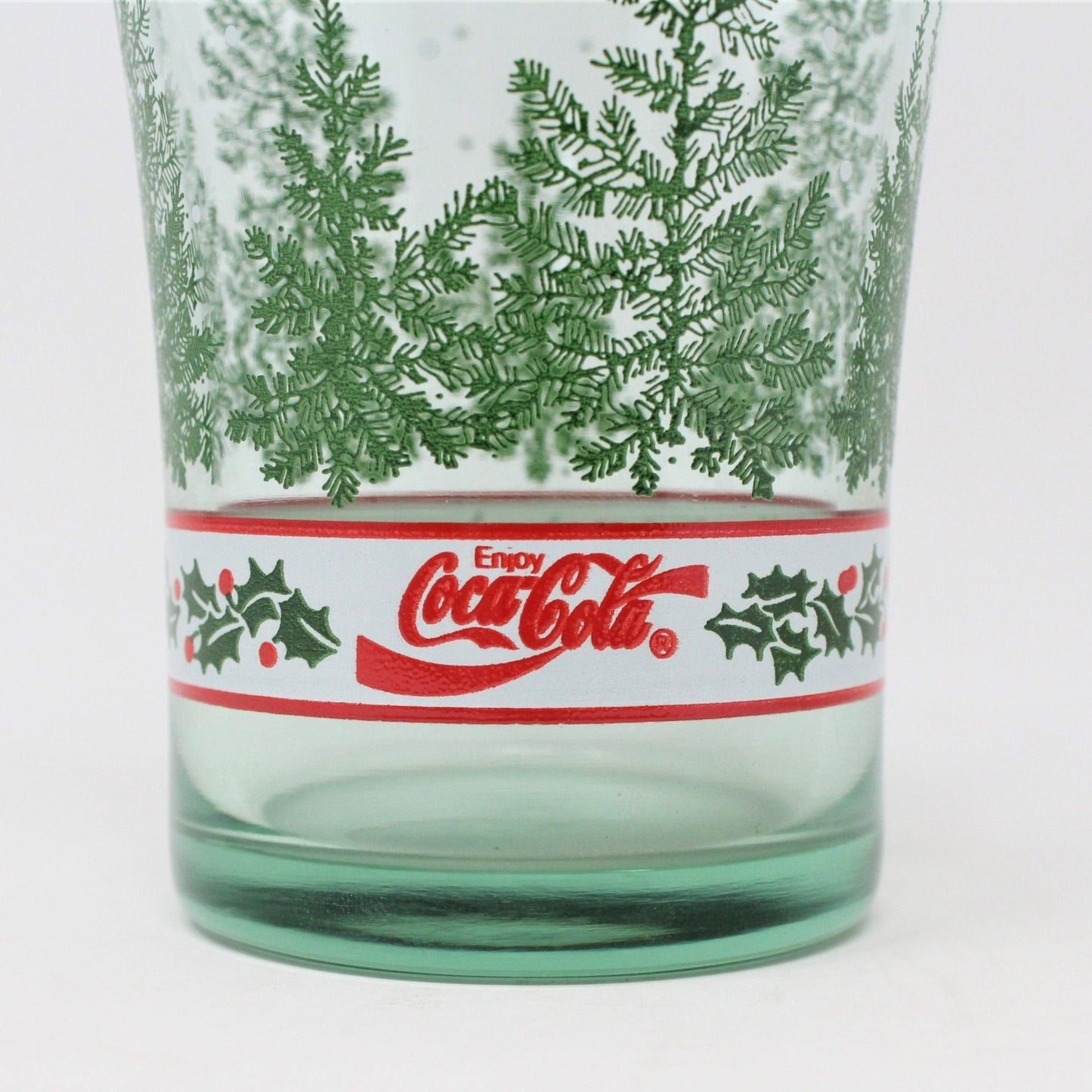 Glasses, Coca Cola Bell Glass, Christmas Pine Trees & Holly, Libbey, Vintage