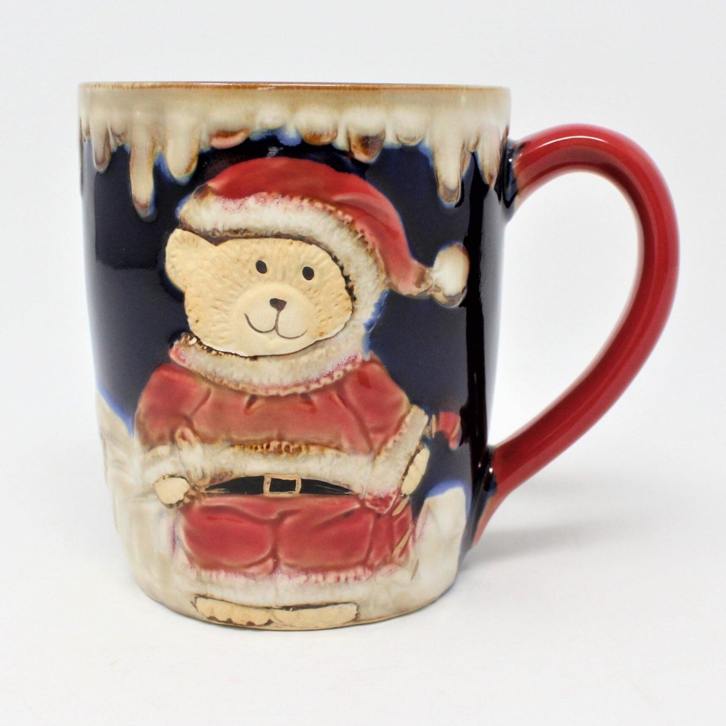 Mug, Santa Bear, Drip Glaze, Raised Texture, Ceramic