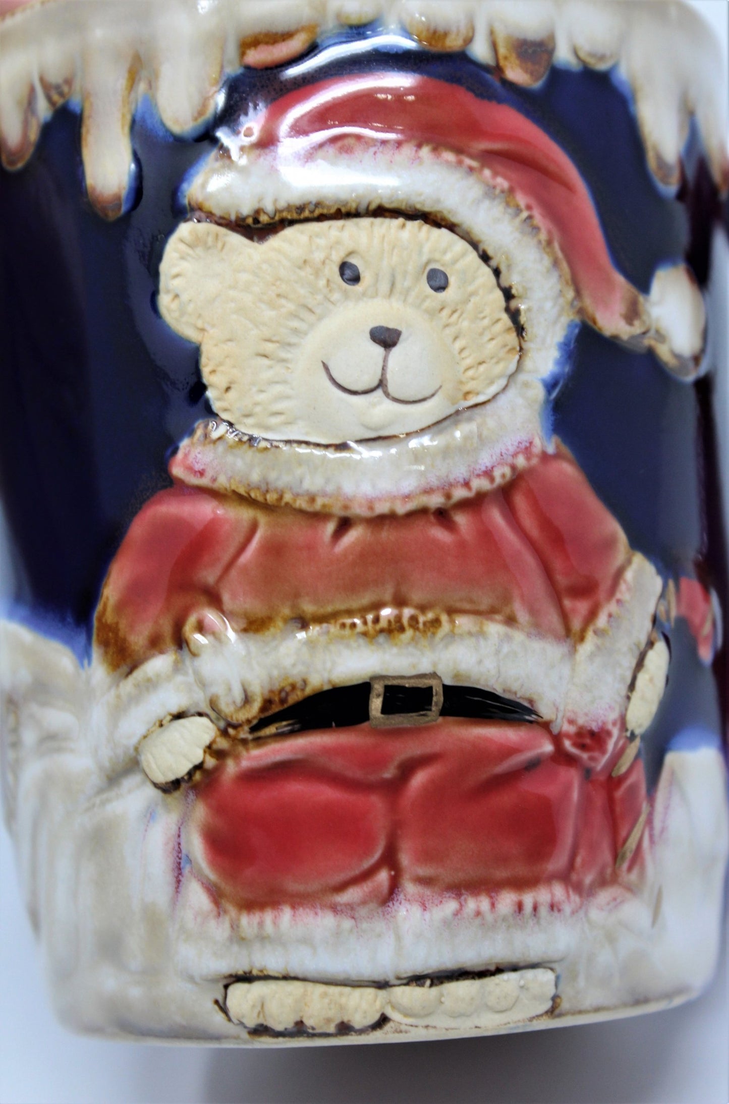 Mug, Santa Bear, Drip Glaze, Raised Texture, Ceramic