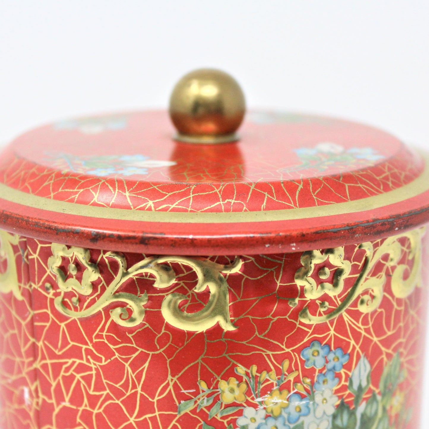 Gift Tin / Cookie Tin, Red with Roses, Cylinder Vintage, West Germany