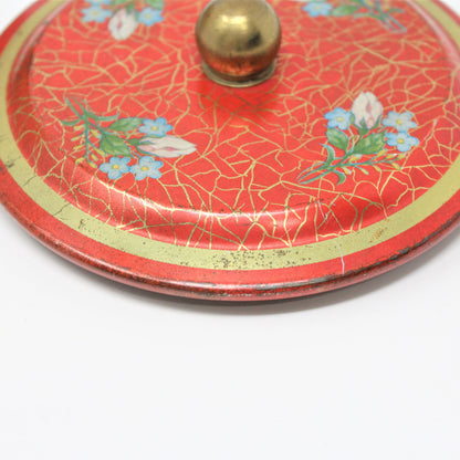 Gift Tin / Cookie Tin, Red with Roses, Cylinder Vintage, West Germany