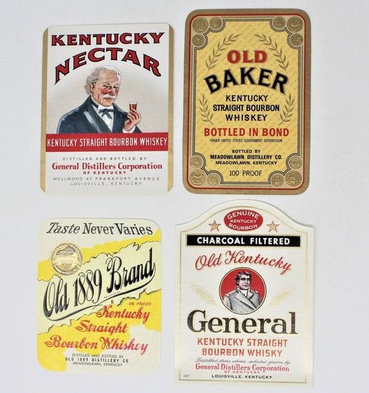 Whiskey Labels, Kentucky Bourbon, Set of 4, NOS, Vintage