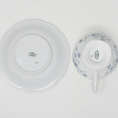 Teacup and Saucer, Johann Haviland, Blue Garland, Bavaria, Vintage, Set of 5