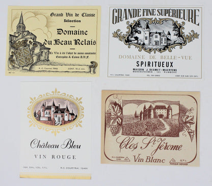 Wine Labels, French Wines, Castles, Set of 4, NOS, Vintage