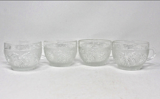 Coffee Cups, Indiana Glass / Tiara, Sandwich Clear Set of 4, Vintage