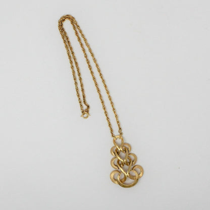 Necklace, Trifari Crown, Swirled Ribbons Pendant, Brushed Gold Tone, Vintage