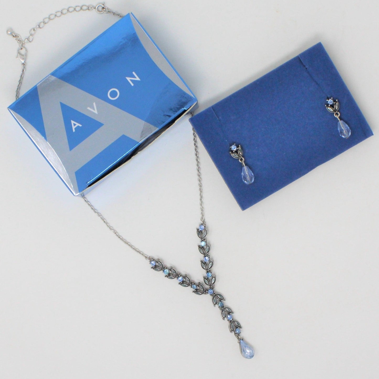 Necklace & Earrings Set, Avon, Blue Stones Flowers & Teardrops, Silver Tone, 2007, SOLD