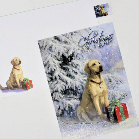 Greeting Card / Christmas, Yellow Labrador, Unused, Vintage