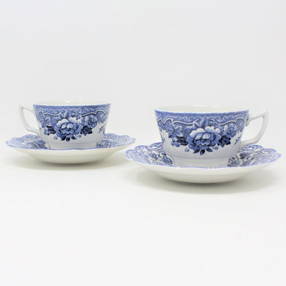 Teacup and Saucer, Ridgway Staffordshire, Marlborough Blue, England, Set of 2, Vintage