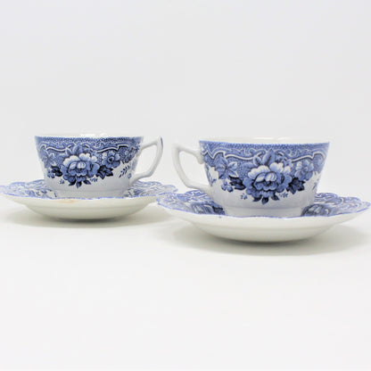 Teacup and Saucer, Ridgway Staffordshire, Marlborough Blue, England, Set of 2, Vintage