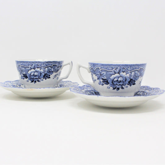 Teacup and Saucer, Ridgway Staffordshire, Marlborough Blue, England, Set of 2, Vintage