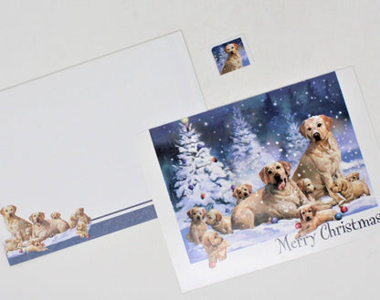 Greeting Card / Christmas, Unused, Yellow Labrador Family, Juan Vela, 1990's