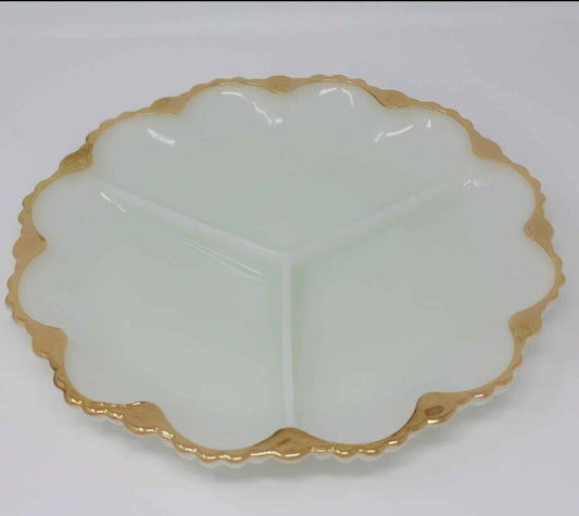 Divided Relish Dish, Lusterware Rim, Anchor Hocking, Fire King, Vintage
