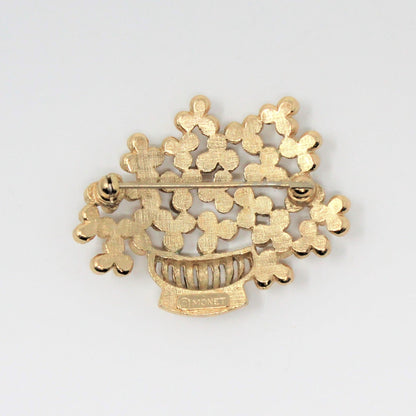 Brooch / Pin, Monet, Flower Basket, Gold Tone, Vintage