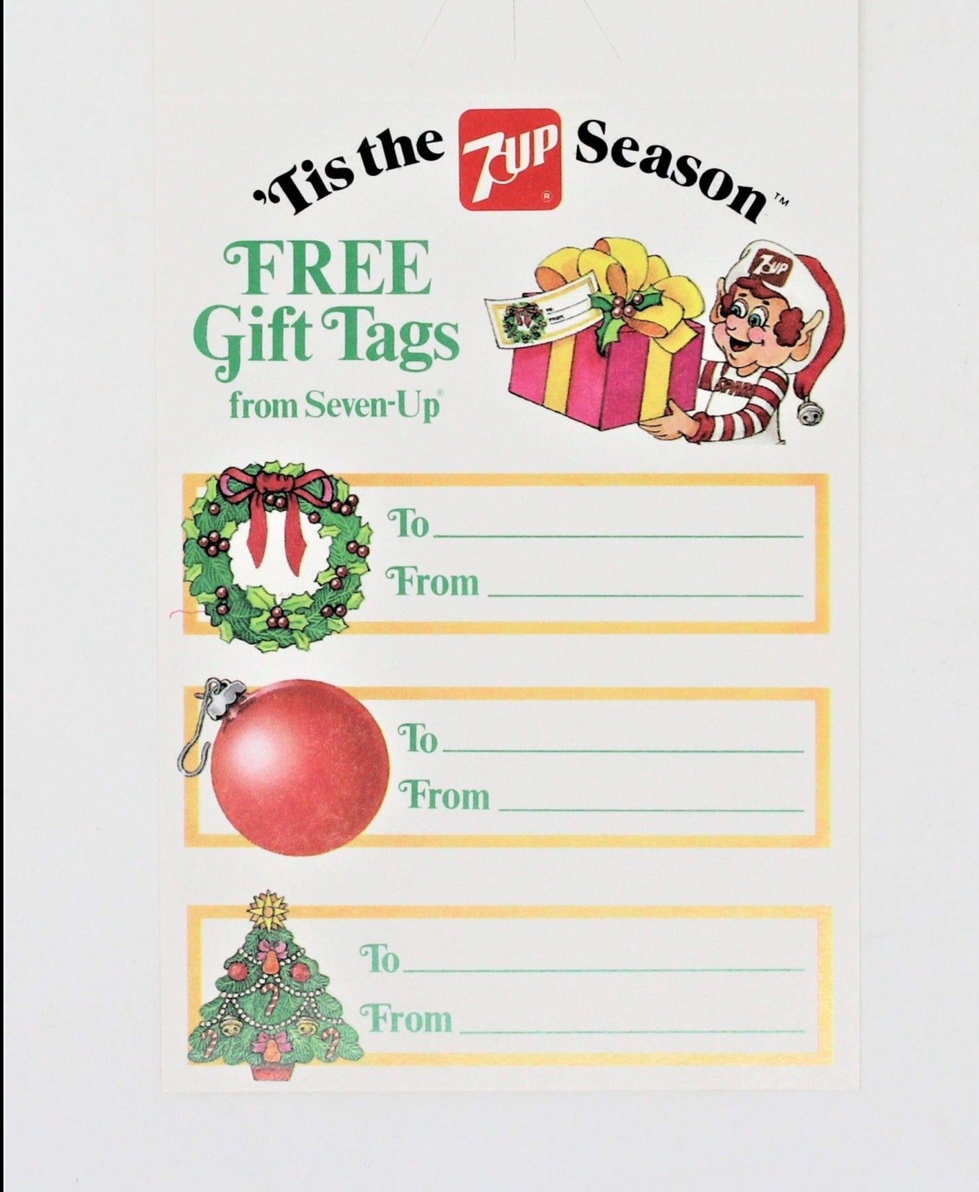 Gift Tags, 7-Up Christmas, 35 gift tags, Vintage, NOS