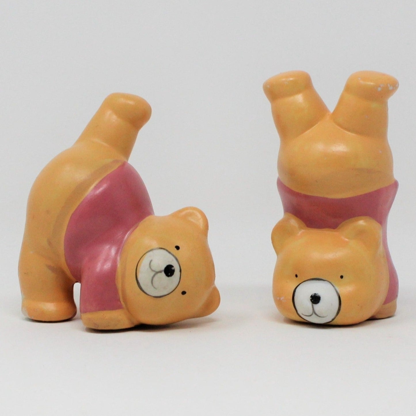 Figurine, Tumbling Yoga Bears with Hearts, Set of 2 Porcelain, Vintage