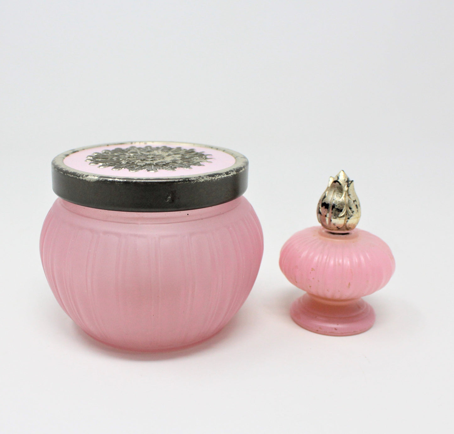Perfume Jar Set, Avon Pink Glass Elusive Jars, Empty, Set of 2, Vintage