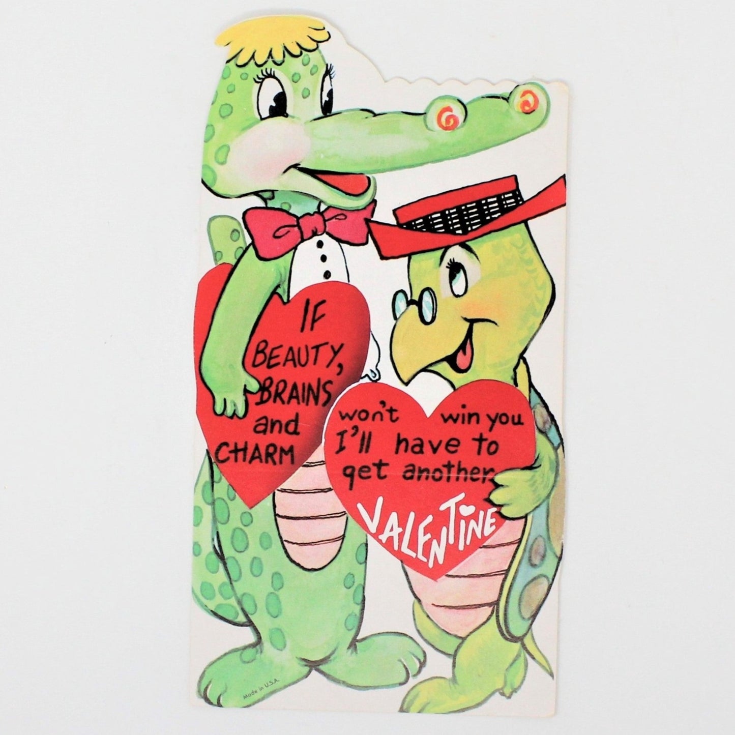 Greeting Card / Valentine, Alligator & Turtle, Unused, Vintage