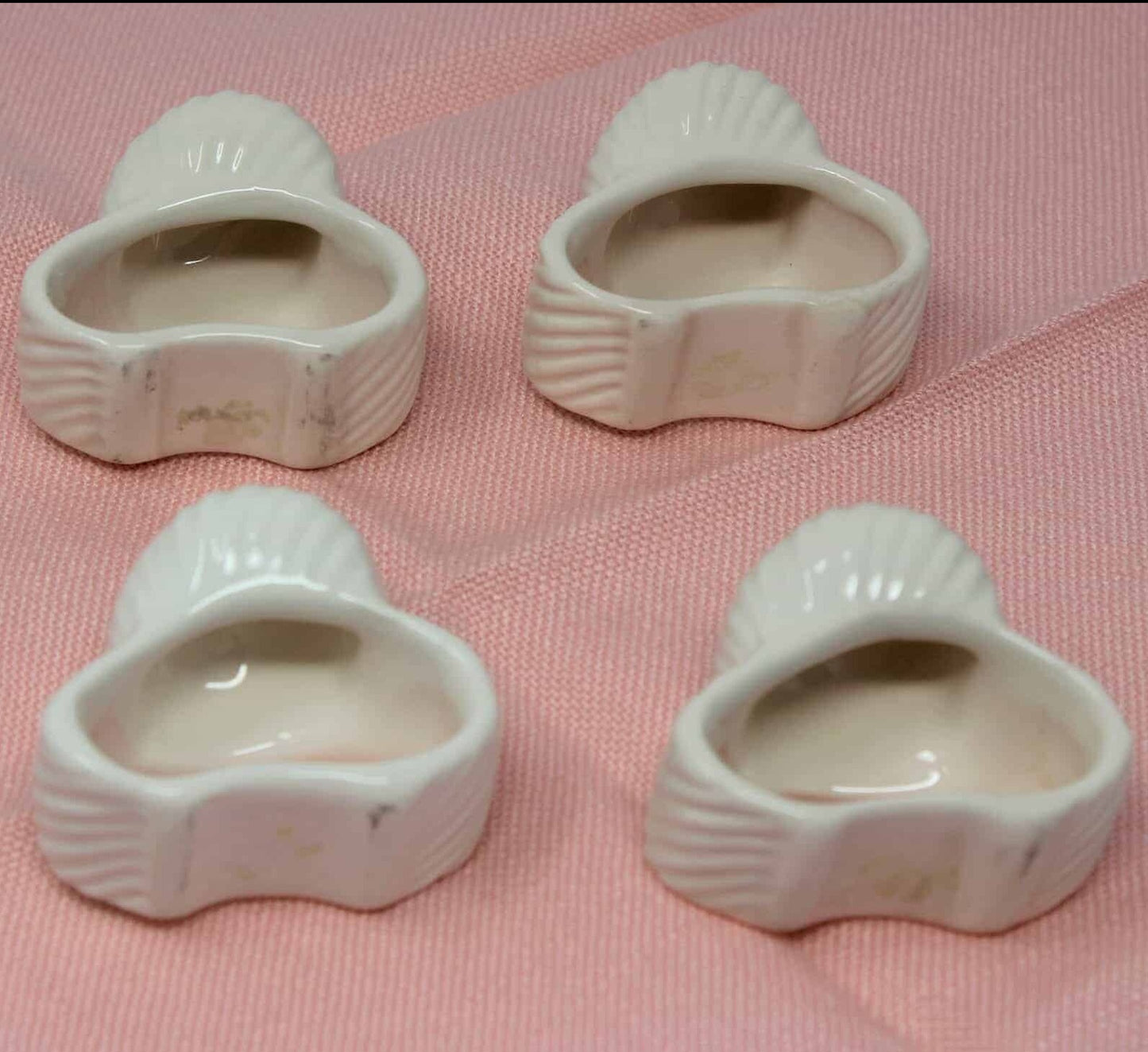 Napkin Rings, Seashells / Shells Coastal, Pottery Barn, Ceramic Set of 4
