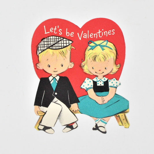 Greeting Card / Valentine Mini, Boy & Girl Sitting, Hallmark, Unused, Vintage
