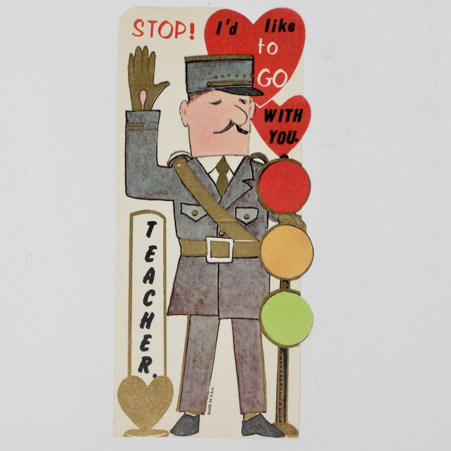 Greeting Card / Valentine Mini, For Teacher, French Police, Unused, Vintage