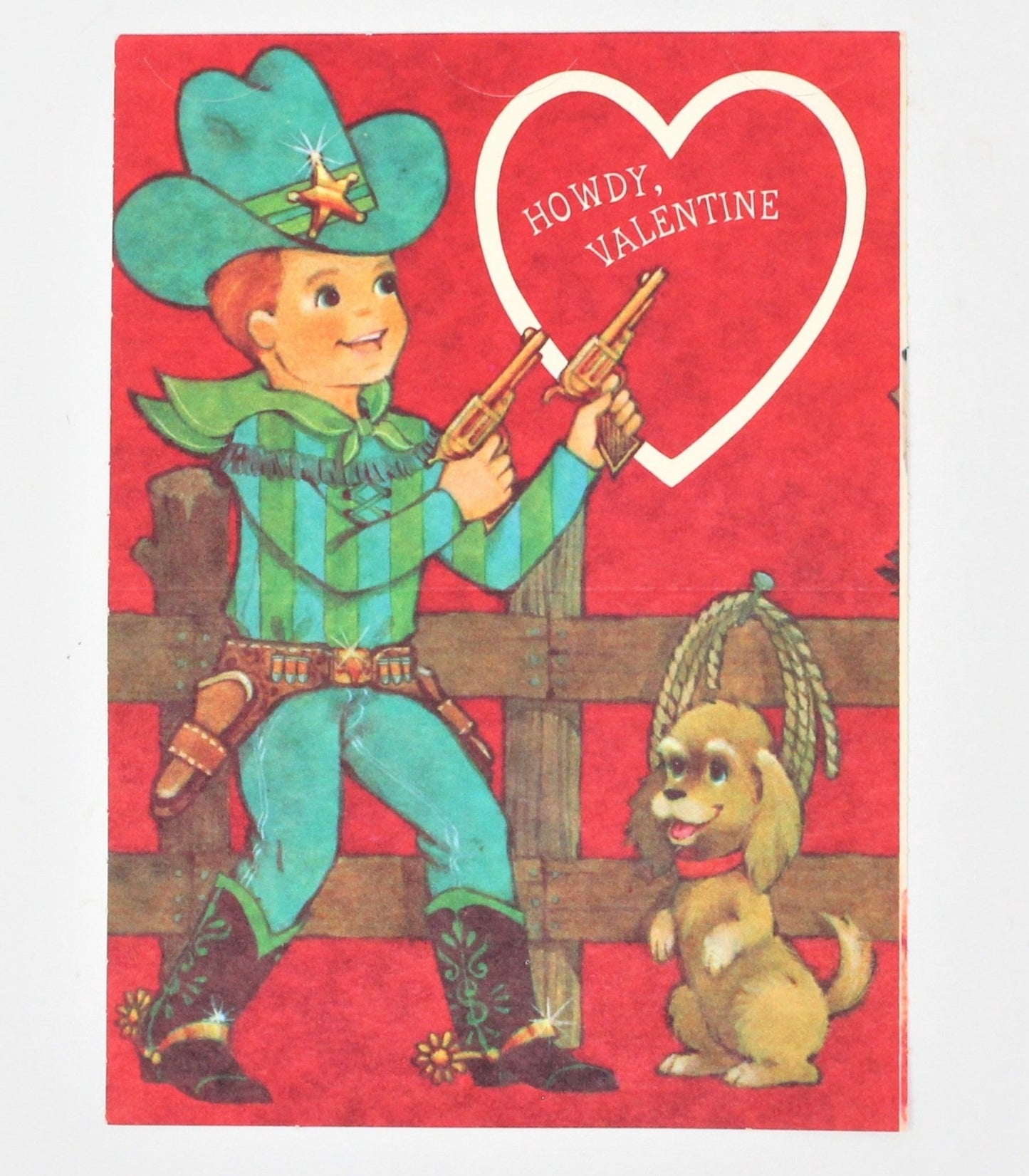 Greeting Card / Valentine Mini, Cowboy & Dog, Hallmark Self Mailer, Unused, Vintage