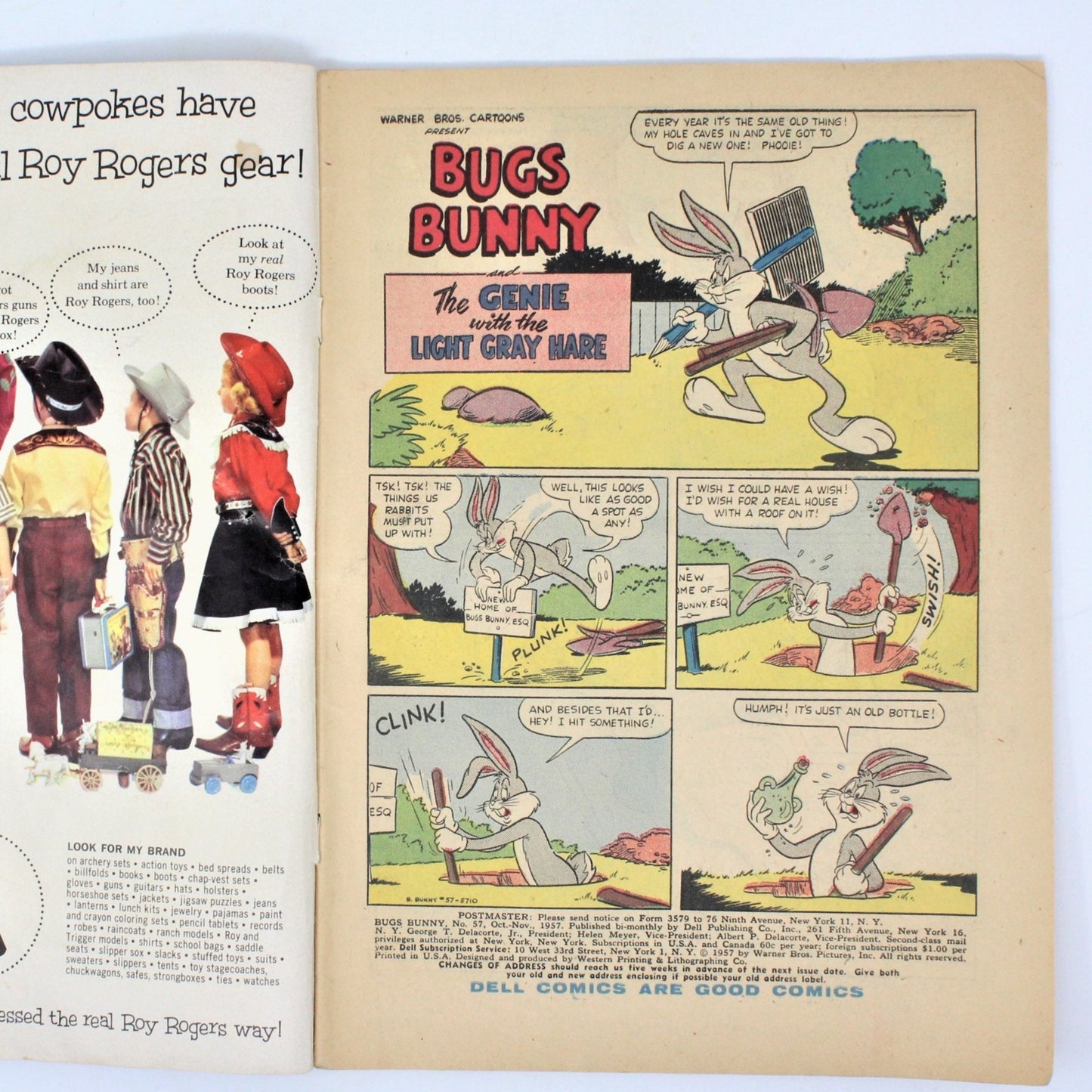Comic Book, Dell, Bugs Bunny Genie Light Gray Hare #57, Vintage 1957