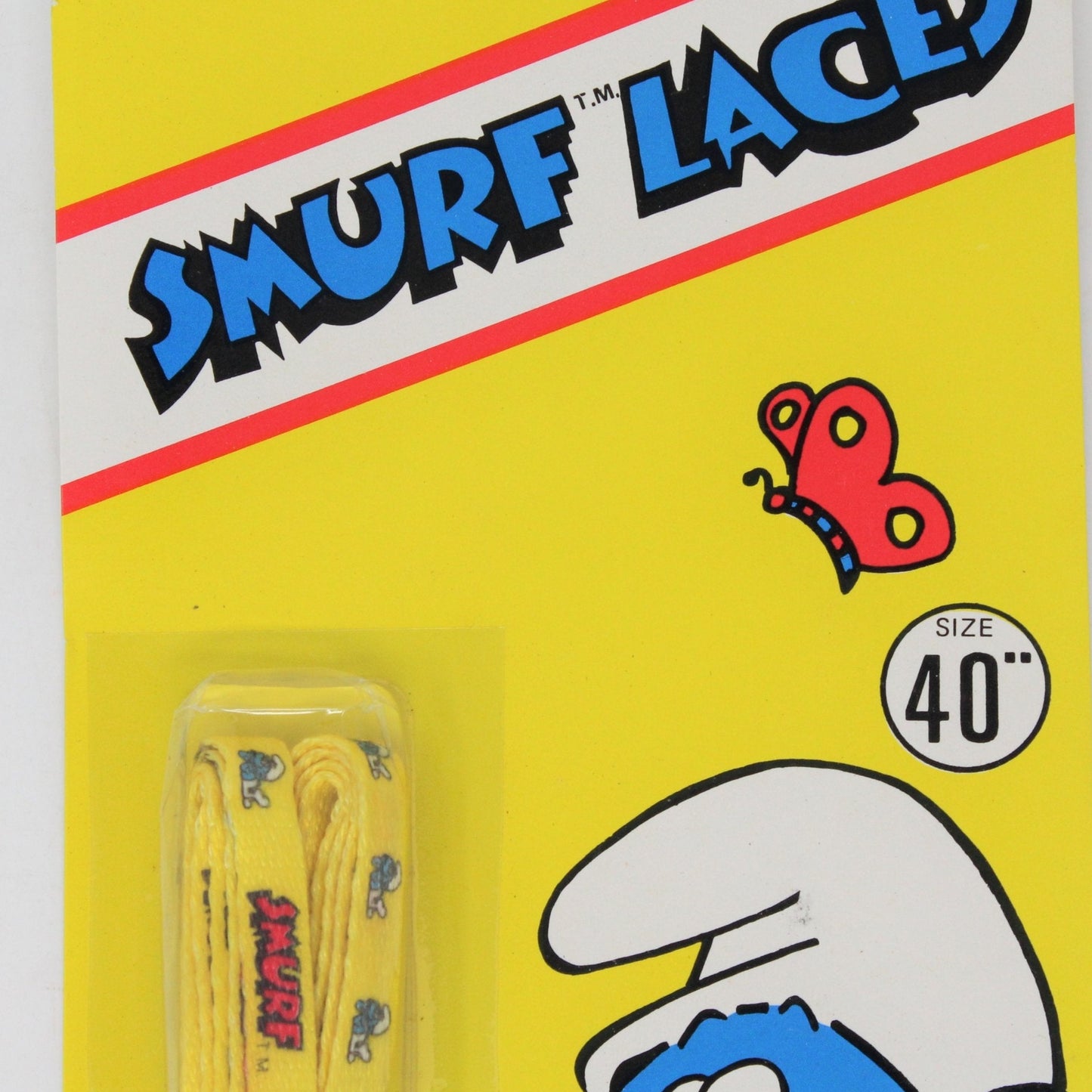 Shoelaces, Smurfs, Unused Display Card, NOS, Vintage 1982