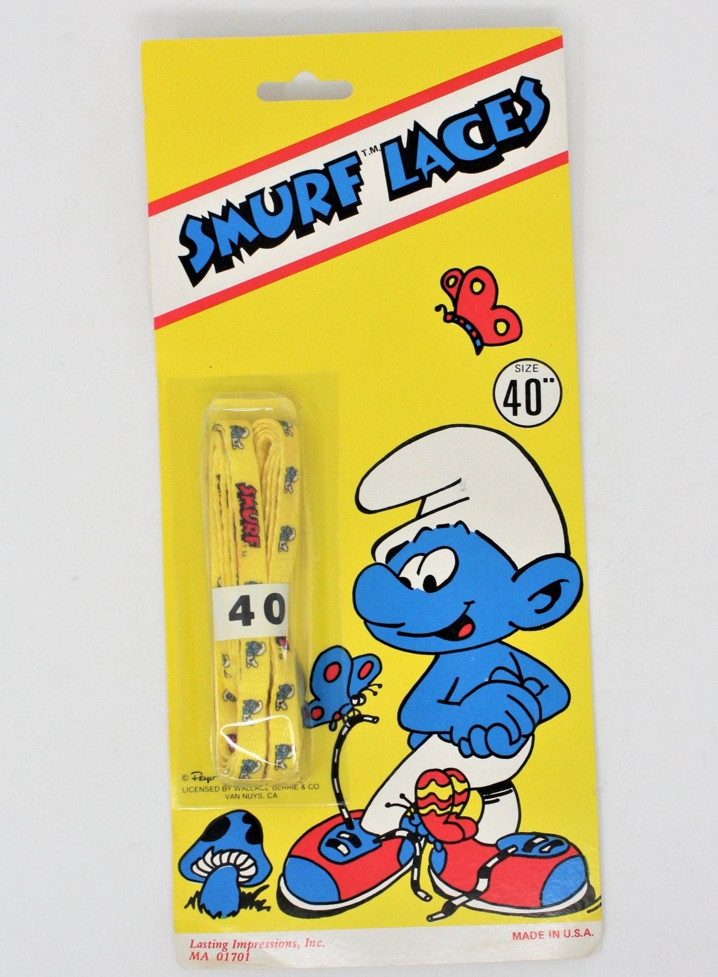 Shoelaces, Smurfs, Unused Display Card, NOS, Vintage 1982
