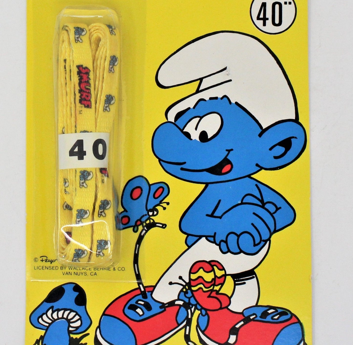 Shoelaces, Smurfs, Unused Display Card, NOS, Vintage 1982