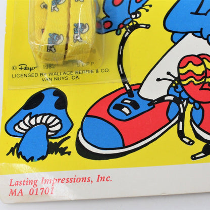 Shoelaces, Smurfs, Unused Display Card, NOS, Vintage 1982