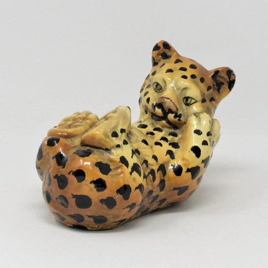Sculpture, Leopard /Cheetah Cub, Portugal Ceramic, Vintage