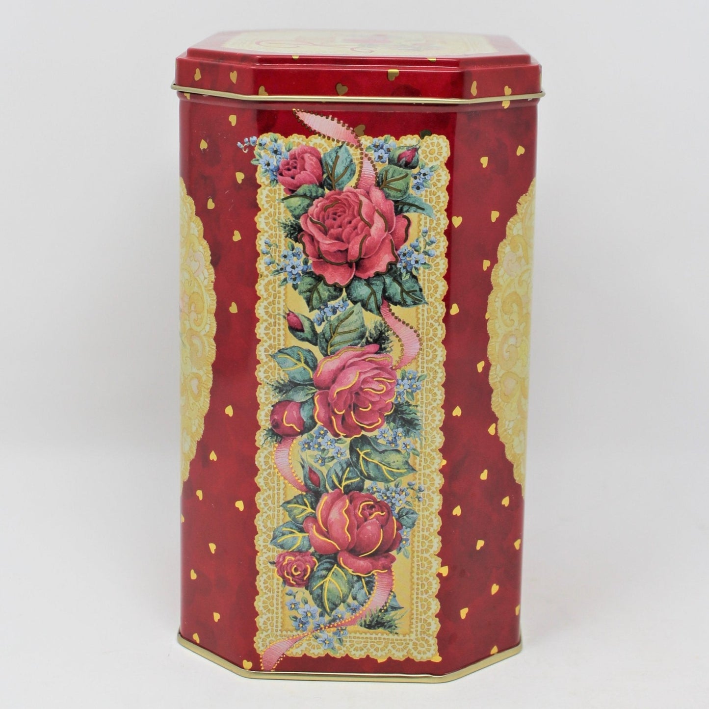 Gift Tin / Cookie Tin, Roses are Forever Heart Tin, England Vintage