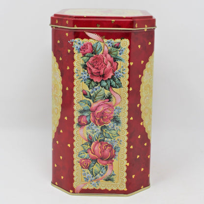 Gift Tin / Cookie Tin, Roses are Forever Heart Tin, England Vintage