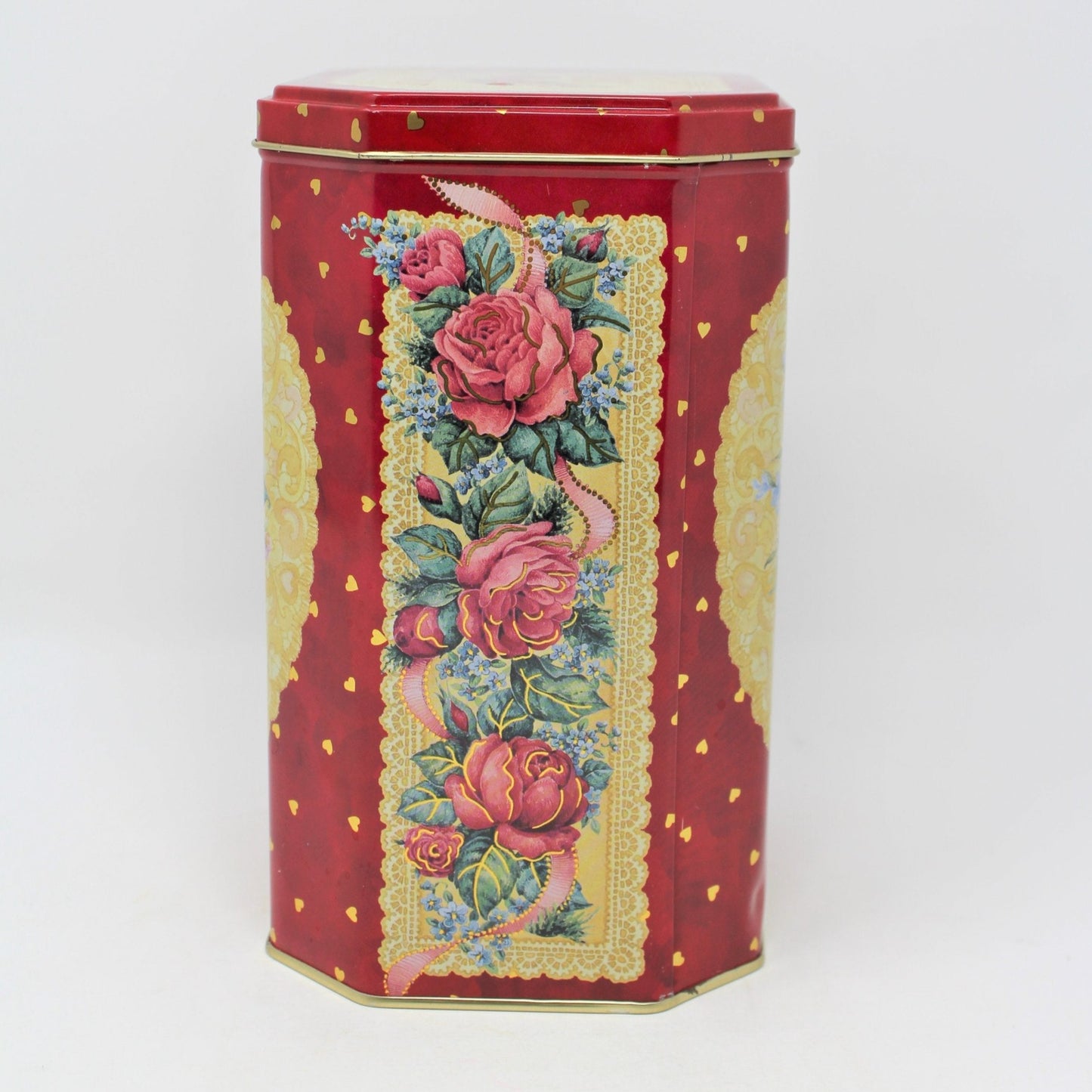 Gift Tin / Cookie Tin, Roses are Forever Heart Tin, England Vintage