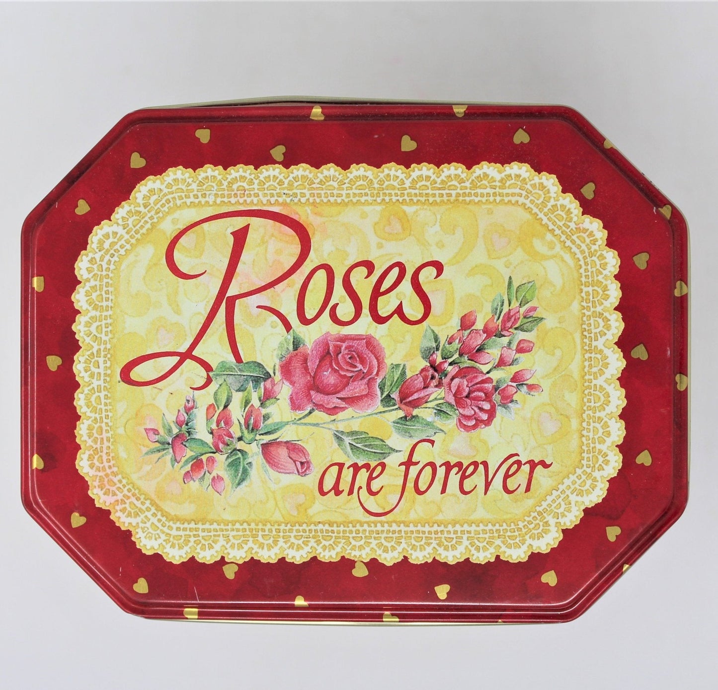Gift Tin / Cookie Tin, Roses are Forever Heart Tin, England Vintage