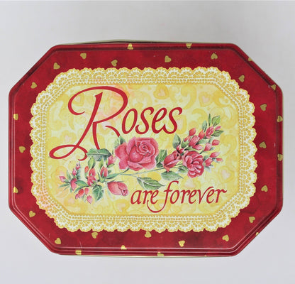 Gift Tin / Cookie Tin, Roses are Forever Heart Tin, England Vintage