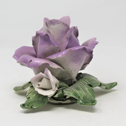 Candle Holder / Chamberstick, Bassano, Rare Lilac / Purple Rose, Vintage Italy, SOLD