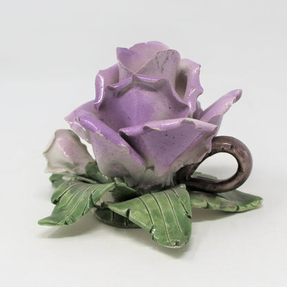 Candle Holder / Chamberstick, Bassano, Rare Lilac / Purple Rose, Vintage Italy, SOLD