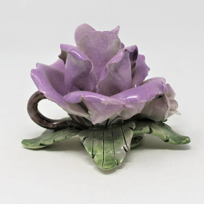 Candle Holder / Chamberstick, Bassano, Rare Lilac / Purple Rose, Vintage Italy, SOLD
