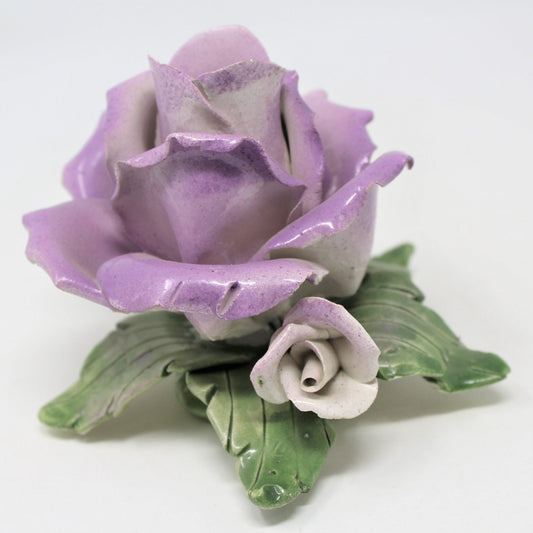 Candle Holder / Chamberstick, Bassano, Rare Lilac / Purple Rose, Vintage Italy, SOLD
