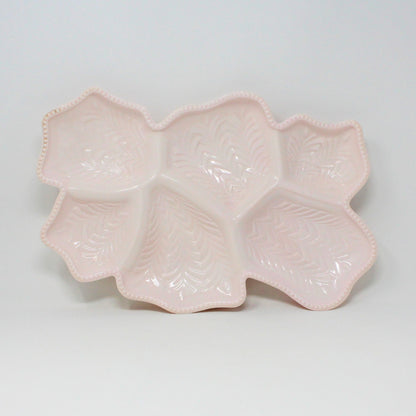 Divided Serving Platter, Jeannette Glass, Pink Milk Glass Feather Pattern, Vintage
