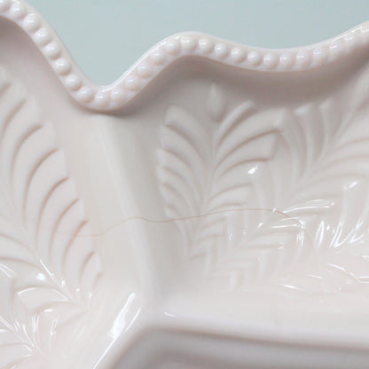 Divided Serving Platter, Jeannette Glass, Pink Milk Glass Feather Pattern, Vintage