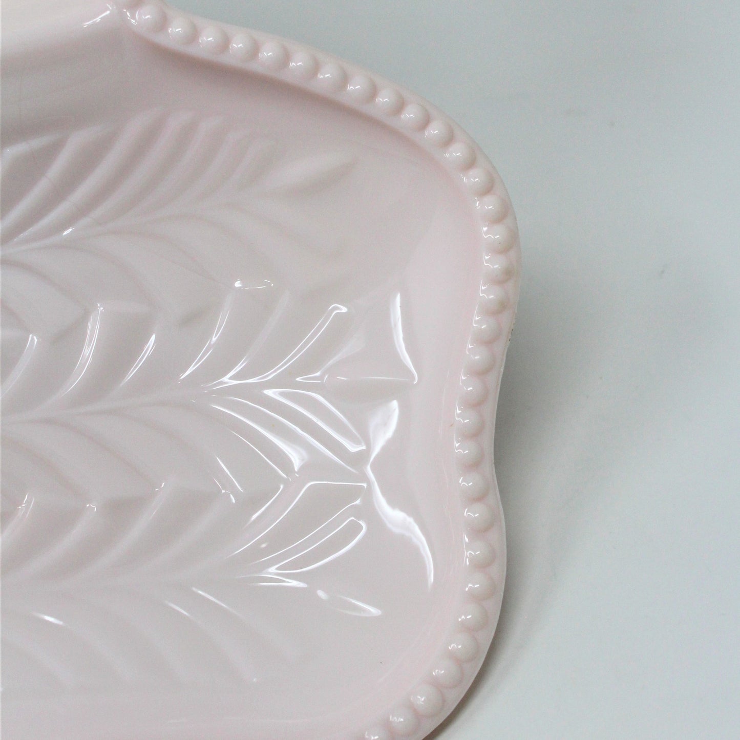Divided Serving Platter, Jeannette Glass, Pink Milk Glass Feather Pattern, Vintage