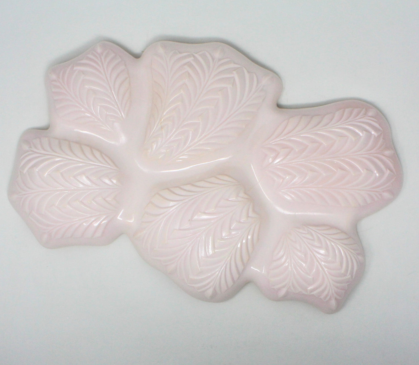 Divided Serving Platter, Jeannette Glass, Pink Milk Glass Feather Pattern, Vintage