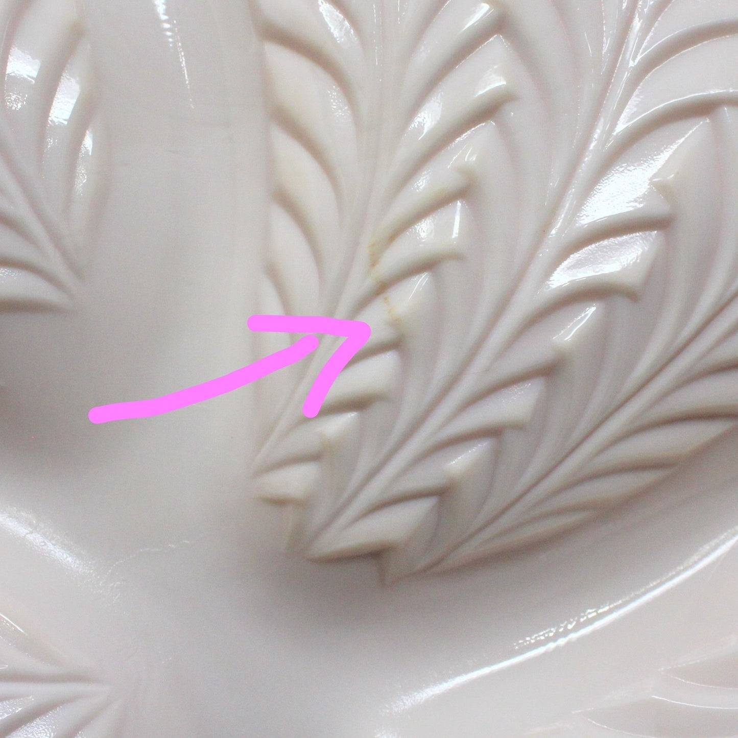 Divided Serving Platter, Jeannette Glass, Pink Milk Glass Feather Pattern, Vintage