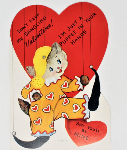 Greeting Card / Valentine, Movable, Puppet / Marionette, Large 9", Unused, Vintage