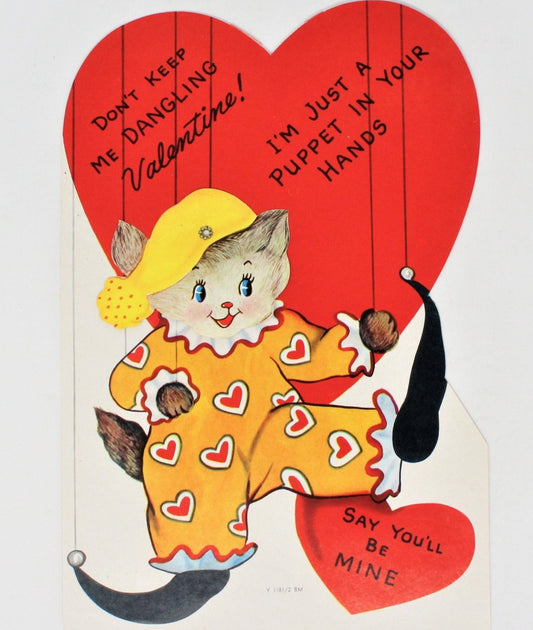 Greeting Card / Valentine, Movable, Puppet / Marionette, Large 9", Unused, Vintage