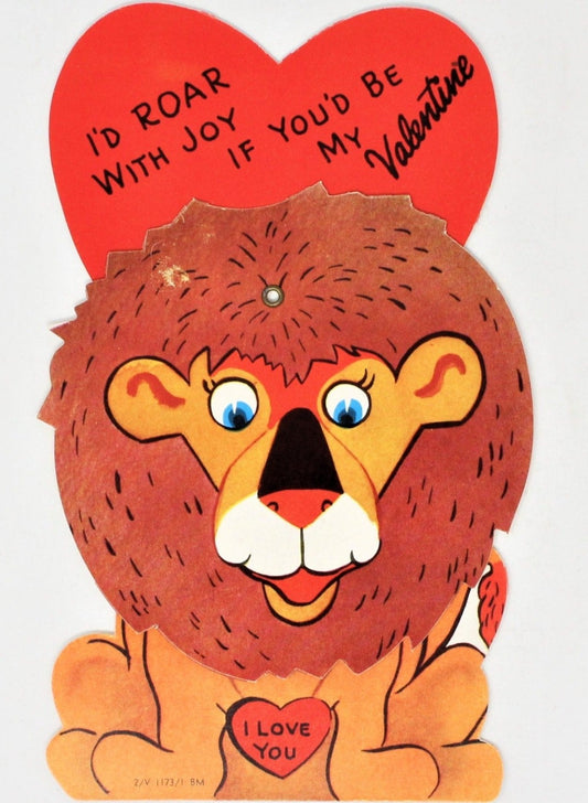Greeting Card / Valentine, Movable, Lion, Large 7", Unused, Vintage